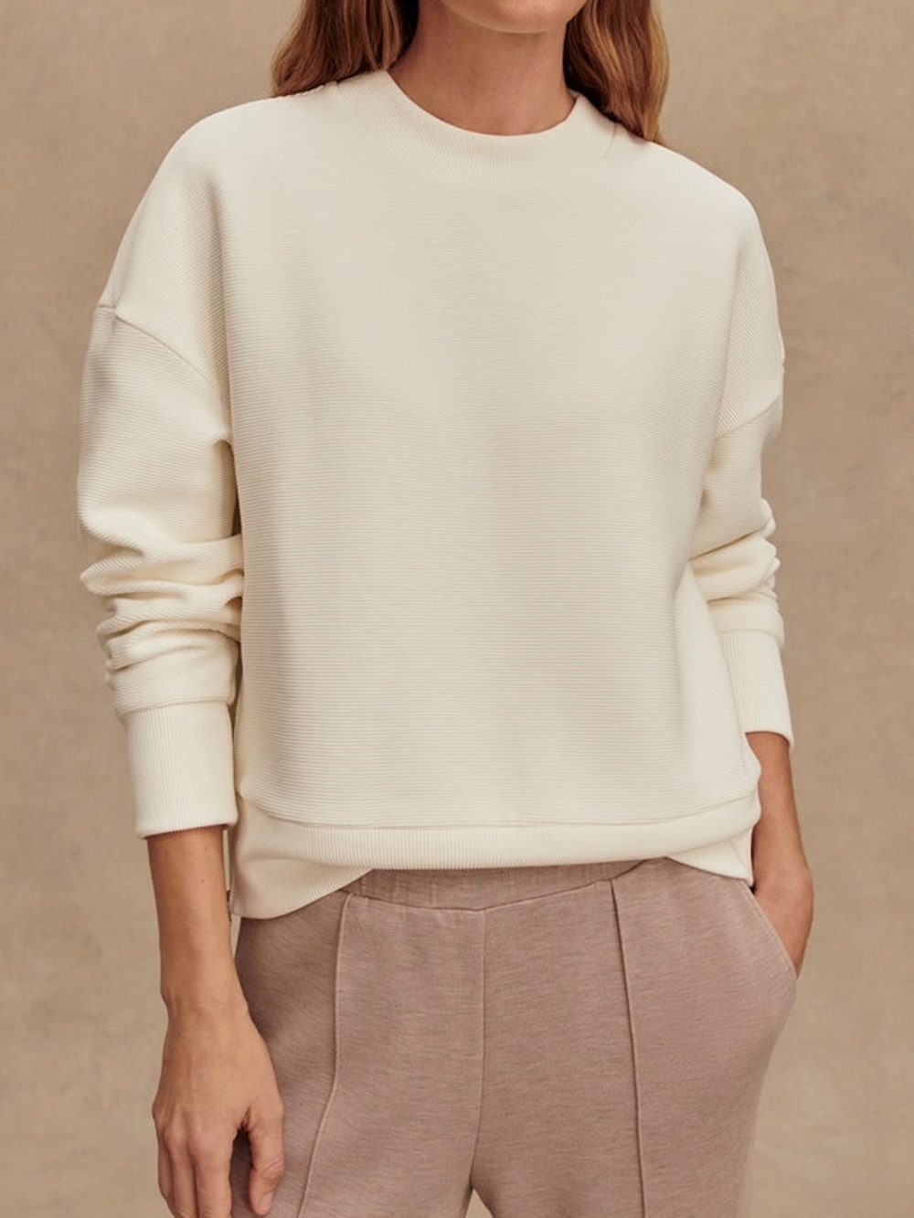Varley Addelyn Sweatshirt Ivory Ribbed Mock Neck Athleisure Fall Fashion Cozy